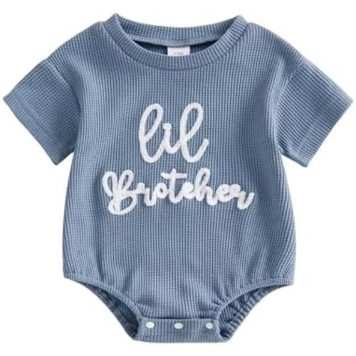 Little Brother Newborn Outfit Infant Baby Boy Lil Bro Shirt Bubble Romper Waffle Bodysuit Siblings Matching Clothes