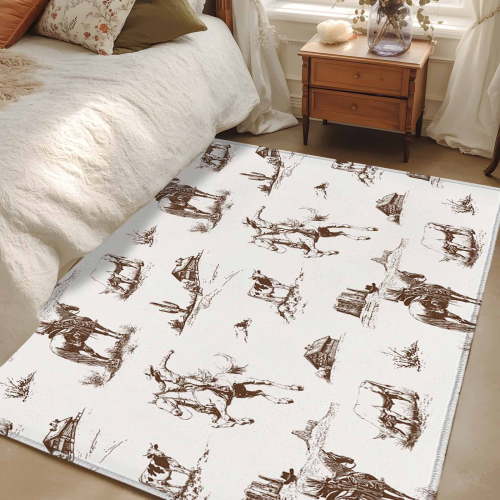 Rectangle Rug 3x5Ft Retro Western Cowboy Soft Indoor Throw Rugs Carpets for Living Dining Bedroom Kids Room Non-Slip Playroom Crawl Rug Floor Mats Desert Horse Cactus