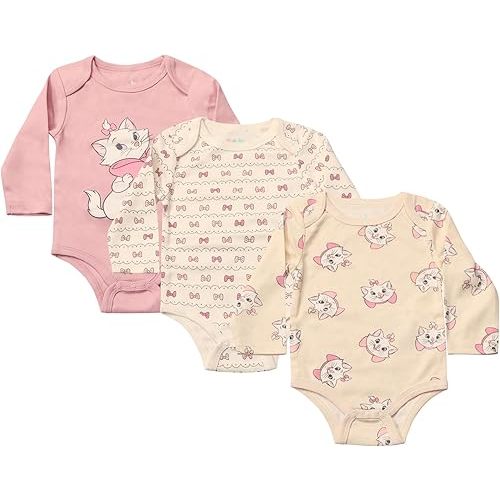 Magic Threadz Disney Clothes Baby Girls Bodysuit 3-Pack – Minnie Mouse & Marie from The Aristocats Bodysuits Newborn - Infant