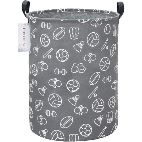 Round Waterproof Laundry Basket、Foldable Storage Basket、Laundry Hampers with Handle、Gift Basket,Suitable for Children's Room and Toy Storage (Grey Sports Ball)