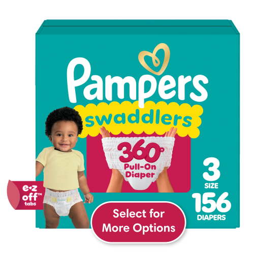 Free Shipping! Pampers Swaddlers 360 Pull-On Diapers Size 3, 16-28 lbs, 156 Count, Leakproof Skin Protection