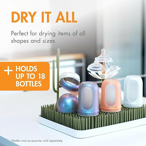 Boon Lawn Countertop Baby Bottle Drying Rack with Antimicrobial Tray - Sage