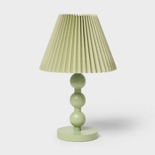 Turrned Wood Kids' Table Lamp with Pleated Shade Green - Pillowfort™