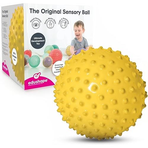 Edushape Original Sensory Ball - 7" Yellow Baby Ball Enhances Gross Motor Skills for Kids 6 Months & Up