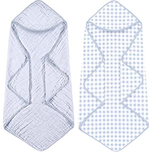 Hahafelt 2 Pack Muslin Hooded Baby Towels 100% Muslin Cotton, Blue