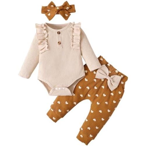 Baby Girl Clothes Newborn Infant Long Sleeve Ruffle Romper Floral Pants Outfit Set for 0-18 Months