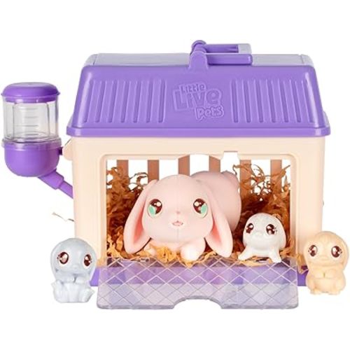 Little Live Pets Bunny Mini Interactive Live Pet Toy Set, Hutch Animal Playset with 3 Surprise Babies, 20+ Sounds, Bunny Accessories for Girls Toys for Ages 3+