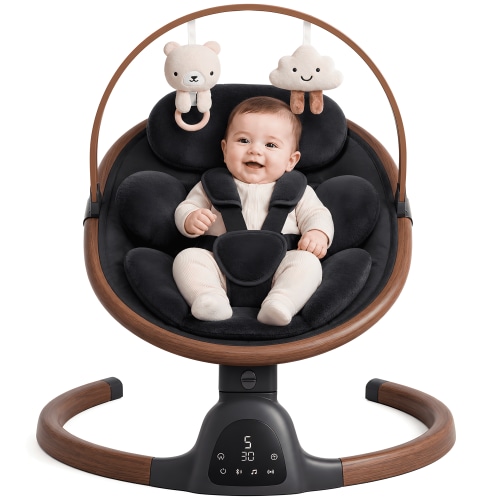 suihuooo Baby Swing for Infants,5 Speeds,10 Lullabies,5-Point Harness,Electric Rocking Chair for Toddlers with Bluetooth,Remote Control,Touch Panel,Black