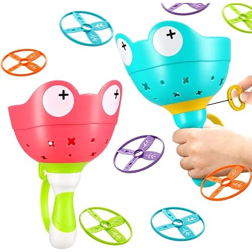 Outdoor Toys for Kids Ages 4-8: Flying Disc Launcher Toys Manual Capture Catching Outdoor Games for 3 4 5 6 7 8 Years Old - Outside Toys for Toddlers 3-5 Christmas Easter Birthday Gifts Boys Girls