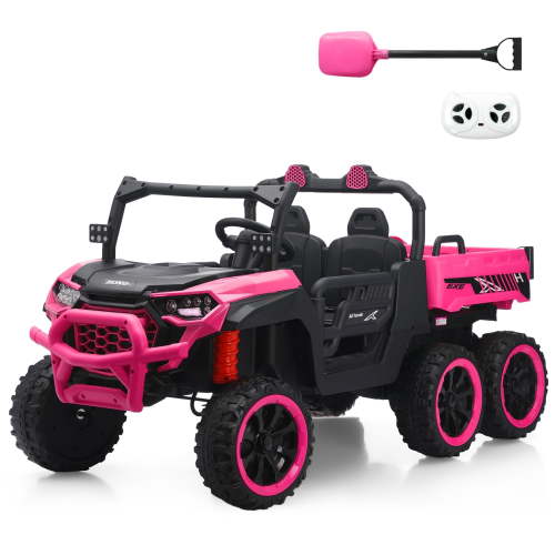 TCARAIWEN 24V Ride On 2 Seater Dump Truck with Remote Control, Ride on UTV W/,2 Speed 4WD Power Ride Cars 6x6 Wheels Ride on Toys W/ Dump Bed/Shovel for Boys Girls,Pink