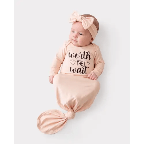 Baby / Girl Bamboo Sleeping Bag Infant Gown with Headband Apricot