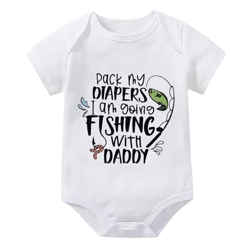 WOOYONGING Pack My Diapers I Am Going Fishing With Daddy Newborn Romper Short Sleeve Baby Boy Clothes