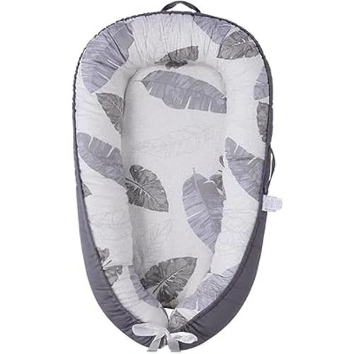 Baby Lounger, Suitable for Infants Over 12+ Months.Portable Infant Lounger, Soft Baby Lounger, 100% Cotton Breathable, Baby Floor Seat for Home & Travel - Grey Leaves