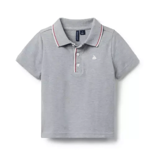 Boy Classic Grey Heather Embroidered Sailboat Pique Polo by Janie and Jack