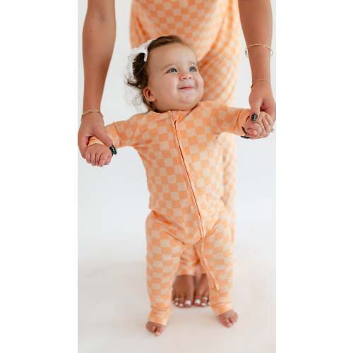 Infant Romper in Orange Checkered - 0-3
