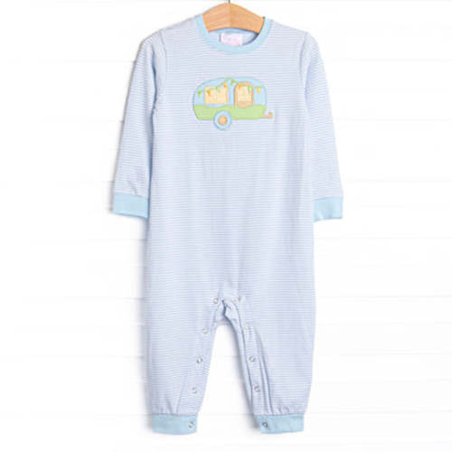 Caravan Camper Applique Romper, Blue Stripe – Stitchy Fish