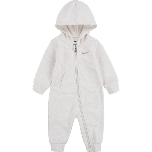 Baby Hooded French Terry Romper, 6M, Pale Ivory Heather