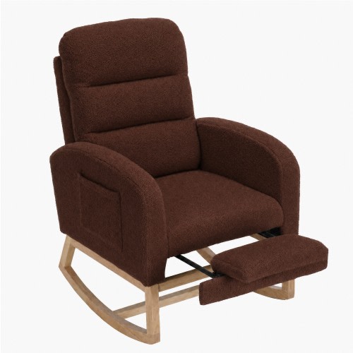 Garvee Nursery Rocking Chair with Footrest – Tall Back, Soft Sherpa Upholstery, Smooth Glide Motion, 350lb Capacity