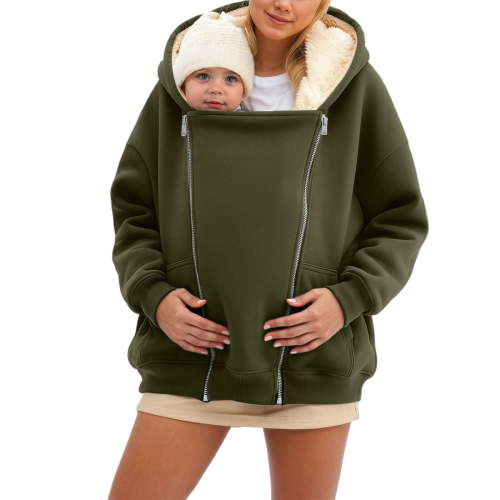 Womens Thicken Hoodies 2 in 1 Maternity Winter Coat Zip Up Jacket Sherpa Kangaroo Warm Outwear