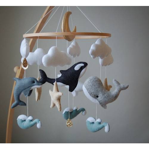 Handmade Orca Baby Mobile: Felt Ocean Nursery Decor