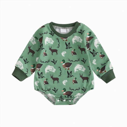 UngA Newborn Baby Boy Hunting Outfit 1st Birthday Mallard Duck Romper Oversized Long Sleeve Sweatshirt Playsuit Fall Winter Spring Clothes (Green,0-3 Months)
