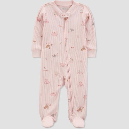 Carter's Just One You®️ Baby Girls' Drop Needle Farm Sleep N' Play - Pink Newborn: Cotton Polyester Footed Pajamas