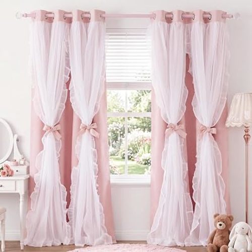 PONY DANCE Pink Blackout Curtains for Nursery/Girls Bedroom, 2 Panels