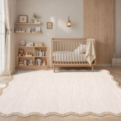 Modern Washable Rug Scalloped Rug with Non Slip Backing