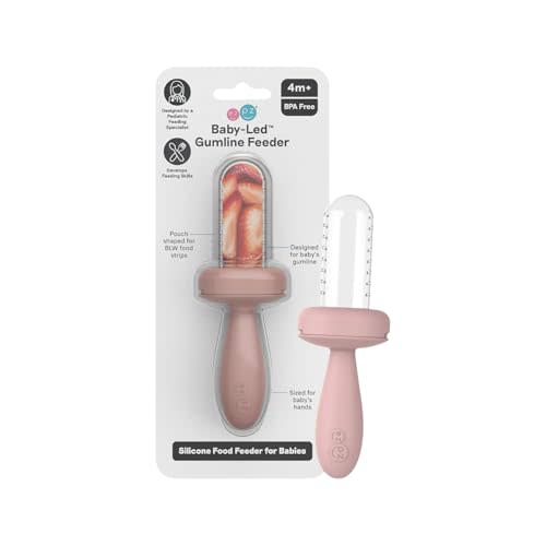 ezpz Baby-Led Gumline Feeder (Blush) - Silicone Fruit Feeder for Infants 4 Months + - Baby Feeding Essentials - BLW Tools - Works Best with Compatible Ice Tray (Sold Separately)