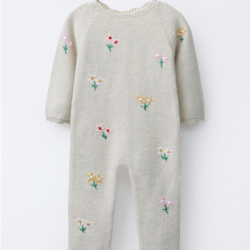 EMBROIDERED FLORAL KNIT JUMPSUIT - Light beige | ZARA United States