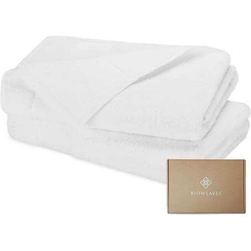 BIOWEAVES 100% Organic Cotton 700 GSM Plush Bath Towels 30" x 58" GOTS Certified - White, Pack of 2