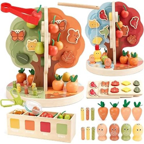 Montessori Toys for 3-5 Year Old - 9-in-1 Wooden Magnetic Apple Tree Toys