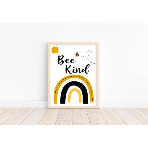 Bee Kind Rainbow Print: Kids Nursery Wall Art (Unframed)