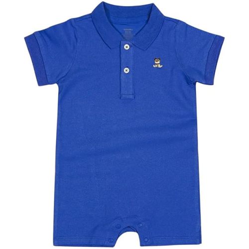 Baby Polo Romper Cotton Short Sleeve Embroidery Bear Jumpsuit 3-24 Months