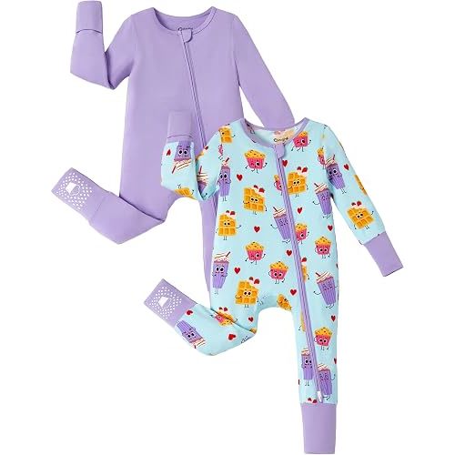 PATPAT Bamboo Viscose Baby Footie 2-Pack with Anti-Slip Grips, NB-2T