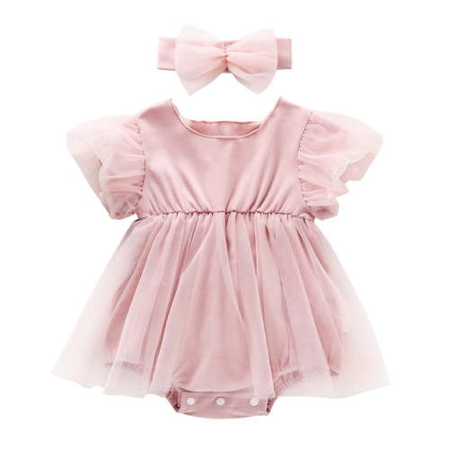 Wxirdiow Baby Girl Outfits Newborn Baby Girl Cotton Bubble Romper Summer Clothes Vintage Ruffle Short Sleeve Bodysuits Outfit Pink Size,0-3 Months
