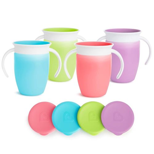 Munchkin Sippy Cup for 6 Month Old and Up, Spill Proof Miracle 360 Toddler Cups with Transition Handles and Lids, 7 Ounce, 8 Pack, Blue/Green/Pink/Purple