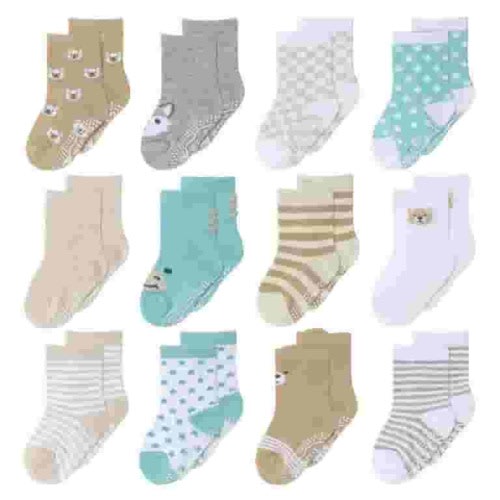 The Peanutshell Organic Baby Socks, Cotton Crew Socks for 3 Months, Grey Oatmeal Mint, 12 Pairs
