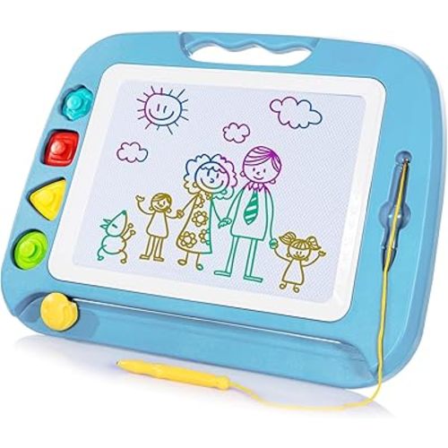 SGILE Toddler Toys for Kids, Large Magnetic Drawing Board for Birthday Gift, Toys for 1 2 3 4 Year Old Girls Boys, Etch & Sketch Pad with 4 Stamps, Learning and Educational, 16 ×13 in, Light Blue