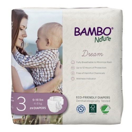 Bambo Nature Dream Disposable Diapers, Eco-Friendly, Size 3, 29 Count, 12 Packs, 348 Total