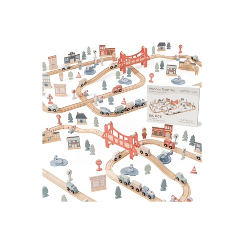 100-Piece Wooden Train Set for Toddlers Ages 1+
