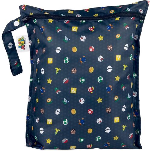 Bumkins Waterproof Wet Bag for Baby, Travel, Swim Suit, Cloth Diapers, Pump Parts, Pool, Beach, Gym Clothes, Toiletry, Hook to Stroller, Daycare, Zipper Reusable Wetdry Packing, Nintendo Super Mario