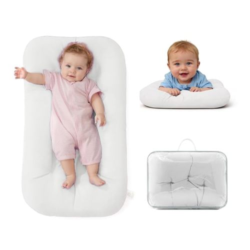 Baby Lounger for Infants Babies 0-12 Months, Bionic Organic Lounger, Soft Cotton Breathable Infant Floor Seats & Loungers for Newborn Baby Shower Gifts (White)