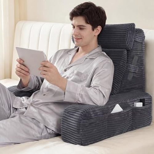 Vekkia 21" Reading Pillow for Adults with Armrests and Adjustable Backrest