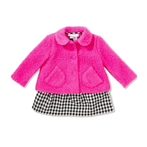 Bonnie Jean Baby Girls Long-Sleeve Solid Faux-Sherpa Coat & Sleeveless Plaid Fit-And-Flare Dress