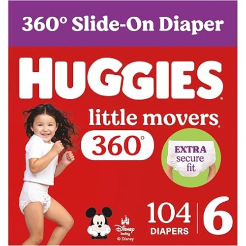 Huggies Little Movers HuggFit 360 Diapers Size 6, 104 Count (2 Packs of 52)