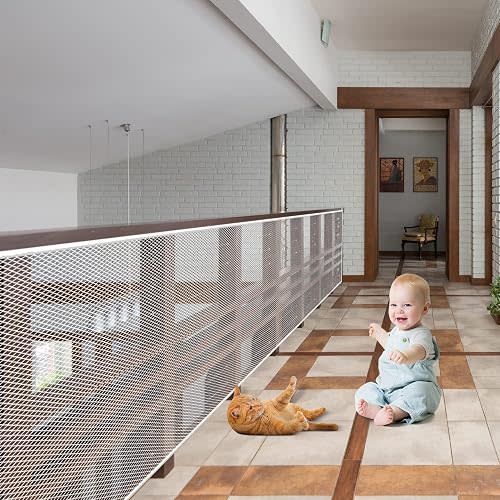 Baby Gate for Stairs, Banister Guard for Kids, Pets, Toys, 2 Set 18 ft L x 2.6 ft H Mesh Netting Safety Net for Balcony Rail Stair, Stairway Net Safety Products for Indoor & Outdoor (White)