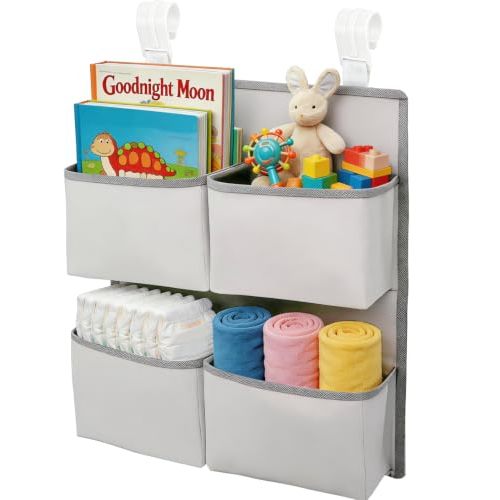 Hanging Diaper Organizer for Crib/Playard/Bassinet/Playpen – Hold 80+ Diapers - Changing Table Diaper Holder - Hanging Diaper Storage Stacker Nursery Caddy Organizer for Newborns (Silver-gray)