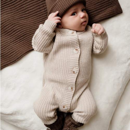 Button Knit Jumpsuit - Oat l Pine Kids & Co – Pine Kids Co