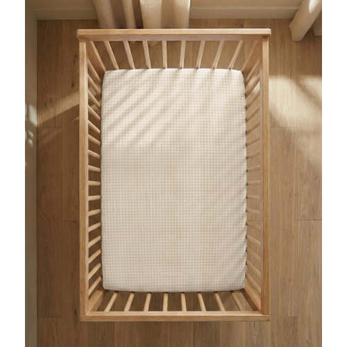 HushDry™ 2-in-1 Waterproof Fitted Cot Sheet Viscose from Bamboo Tan Houndstooth